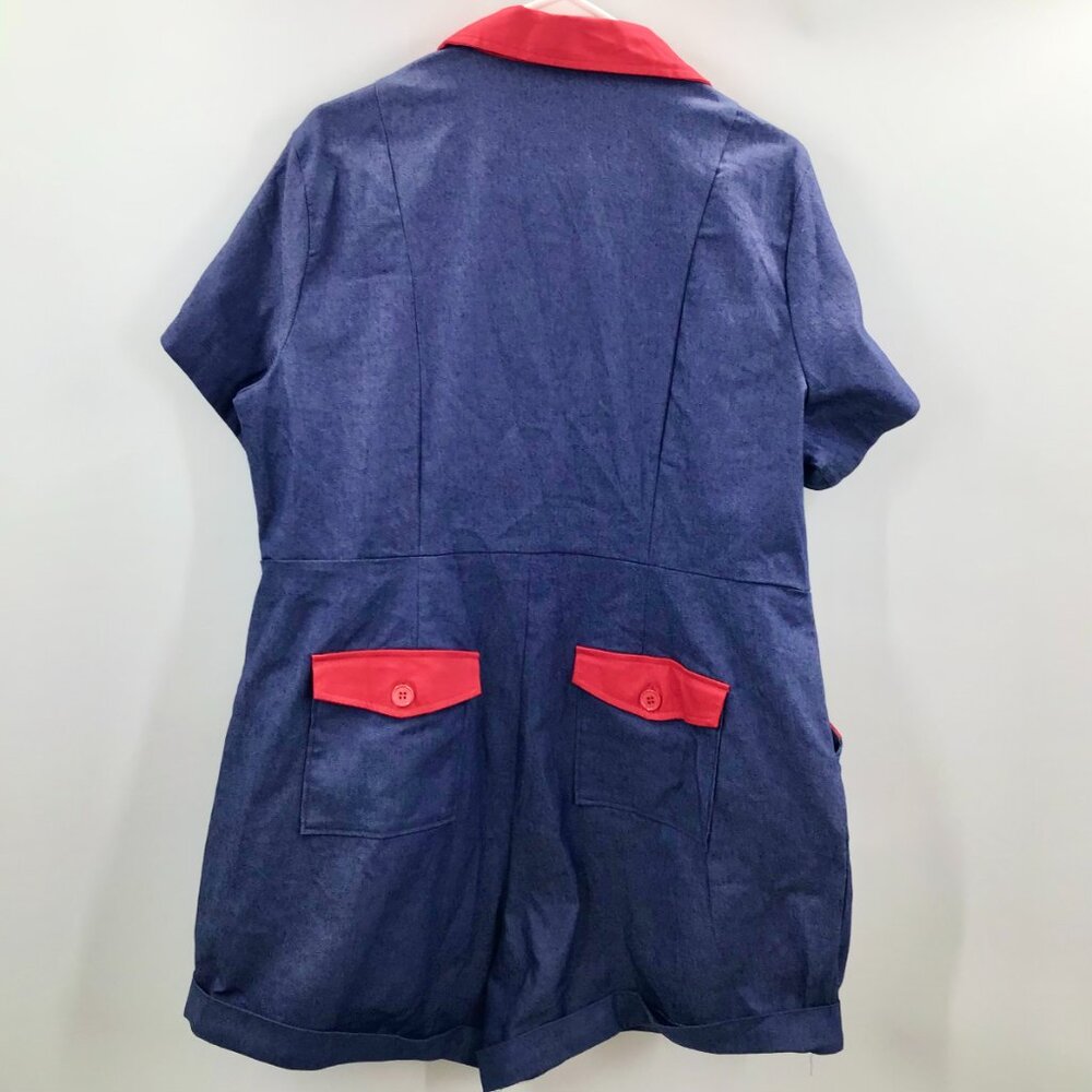 Dopamine Retro Denim Romper Women's 2X Rainbow LGBTQ+ Pride Red Contrast Cuffs - Picture 4 of 12